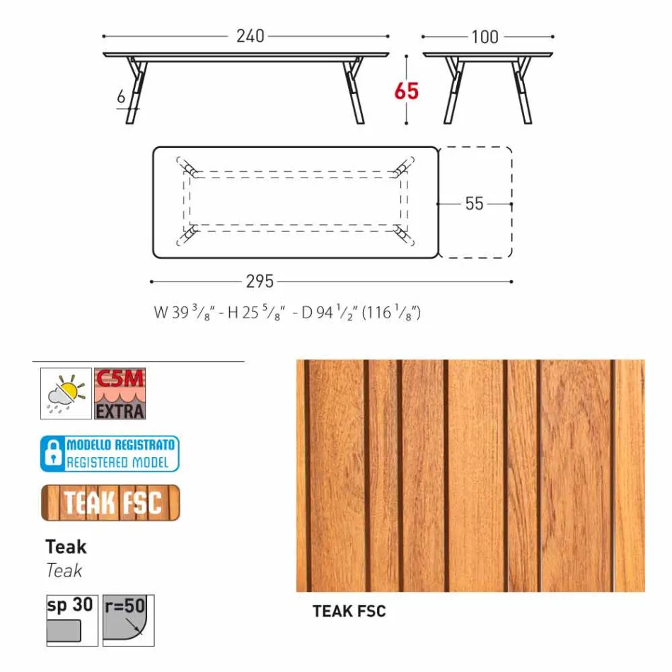 Varaschin Link tabulka H 65 cm zahradní rozšiřitelný až 350 cm Viadurini