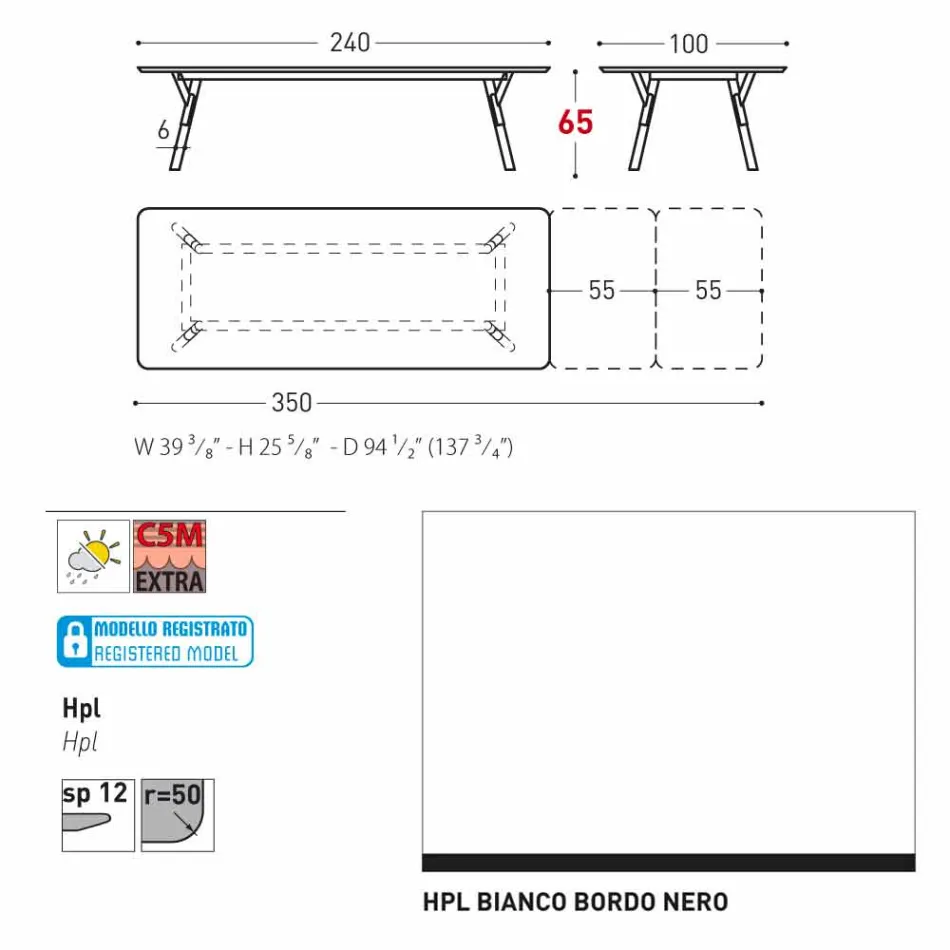 Varaschin Link tabulka H 65 cm zahradní rozšiřitelný až 350 cm Viadurini
