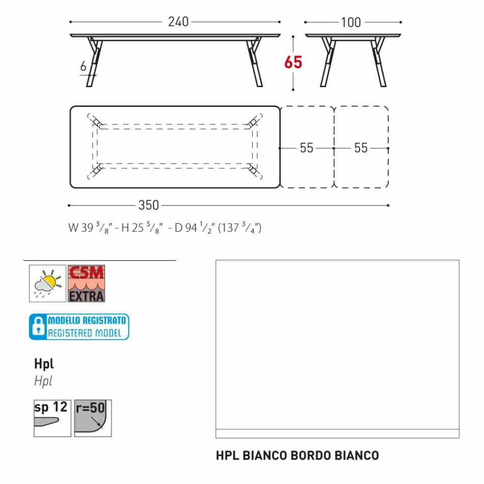 Varaschin Link tabulka H 65 cm zahradní rozšiřitelný až 350 cm Viadurini