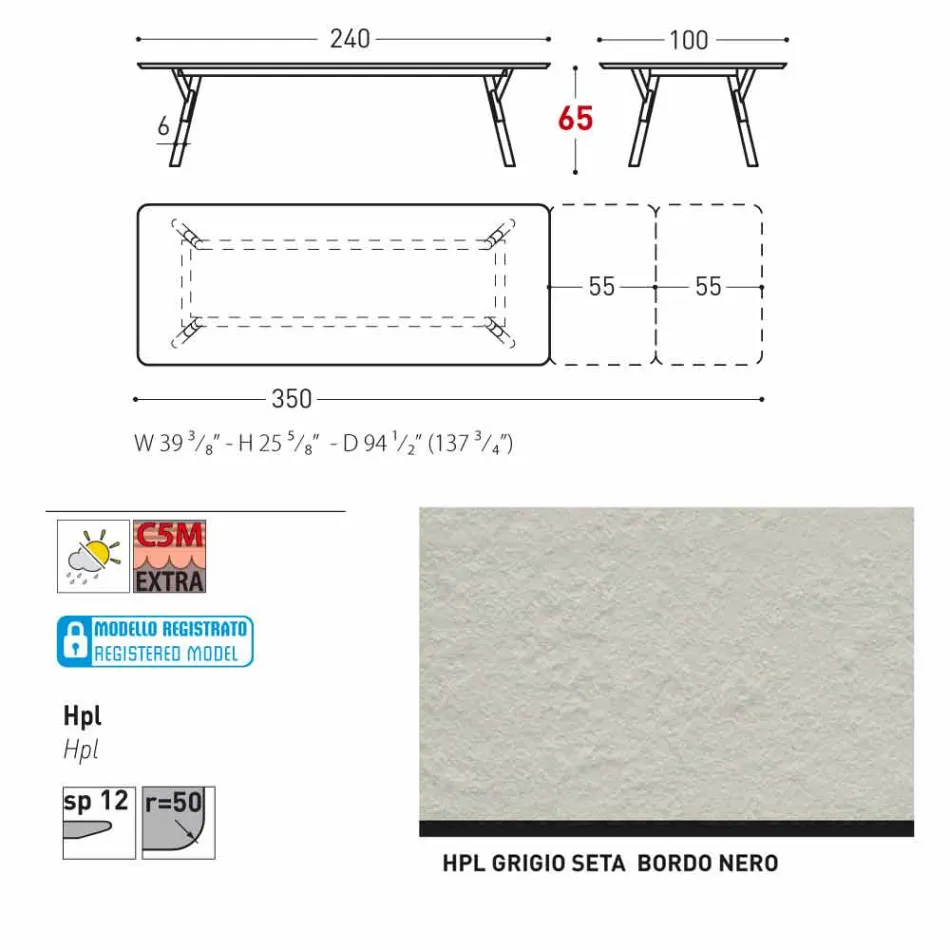 Varaschin Link tabulka H 65 cm zahradní rozšiřitelný až 350 cm Viadurini
