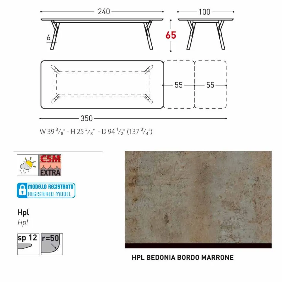Varaschin Link tabulka H 65 cm zahradní rozšiřitelný až 350 cm Viadurini