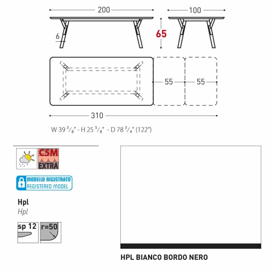Varaschin Link tabulka H 65 cm zahradní rozšiřitelný až 350 cm Viadurini