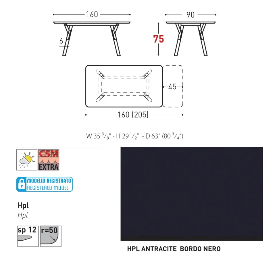 Varaschin Link moderní designový rozkládací zahradní stůl, V 73,2 cm Viadurini