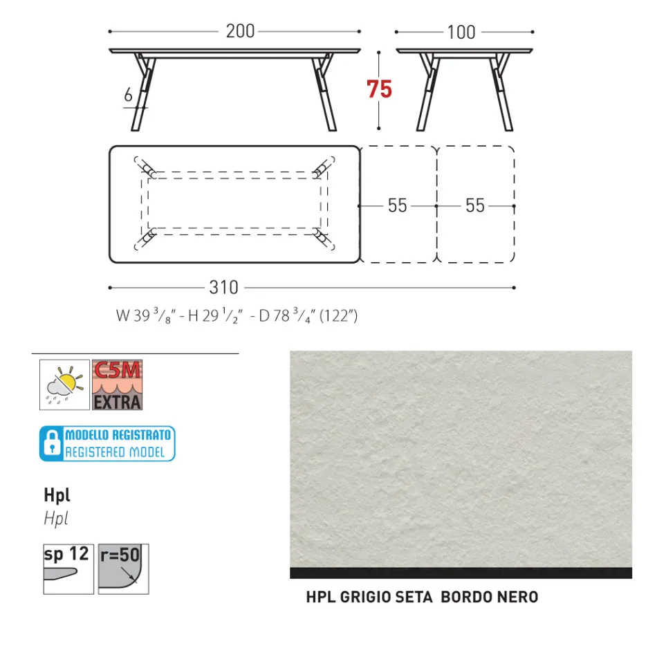 Varaschin Link moderní designový rozkládací zahradní stůl, V 73,2 cm Viadurini