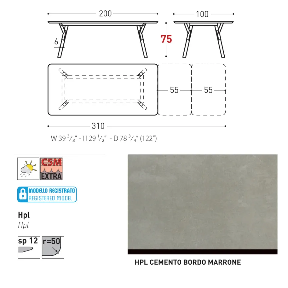 Varaschin Link moderní designový rozkládací zahradní stůl, V 73,2 cm Viadurini