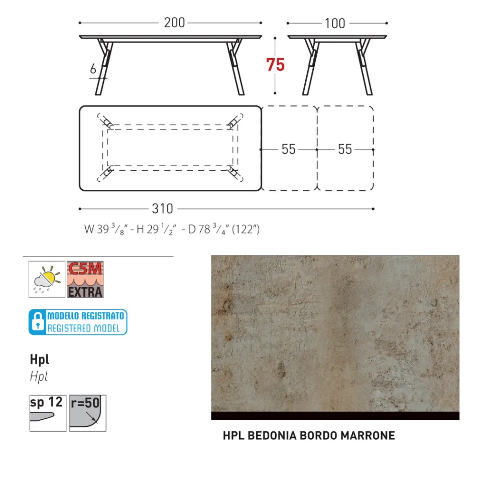 Varaschin Link moderní designový rozkládací zahradní stůl, V 73,2 cm Viadurini