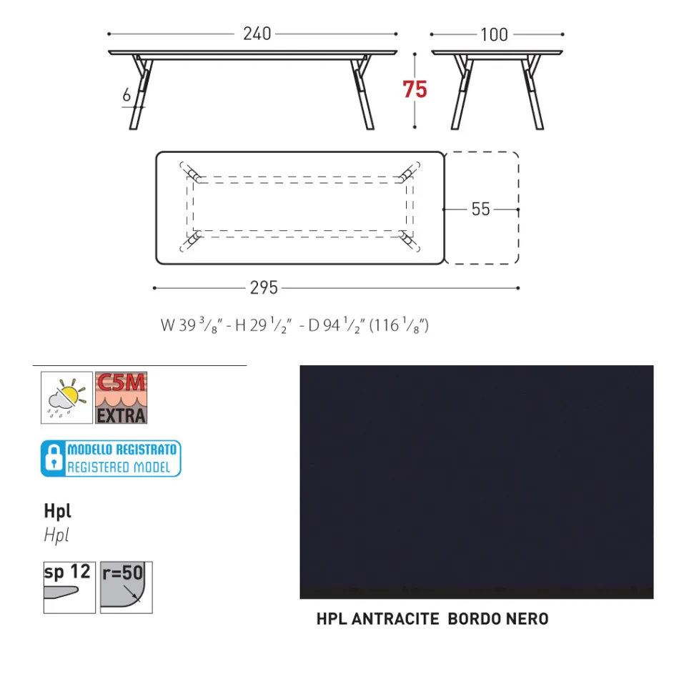 Varaschin Link moderní designový rozkládací zahradní stůl, V 73,2 cm Viadurini