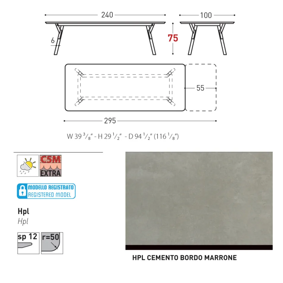 Varaschin Link moderní designový rozkládací zahradní stůl, V 73,2 cm Viadurini