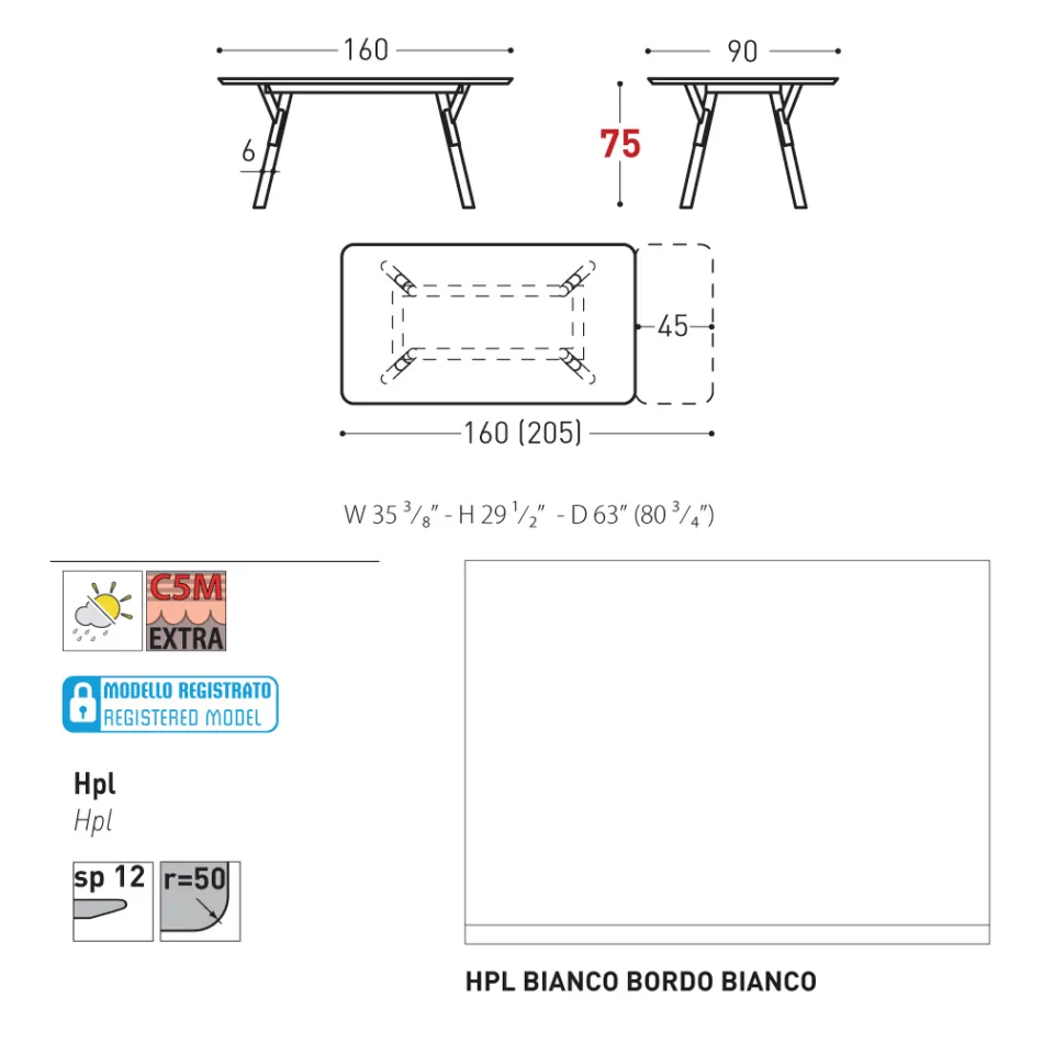Varaschin Link moderní designový rozkládací zahradní stůl, V 73,2 cm Viadurini