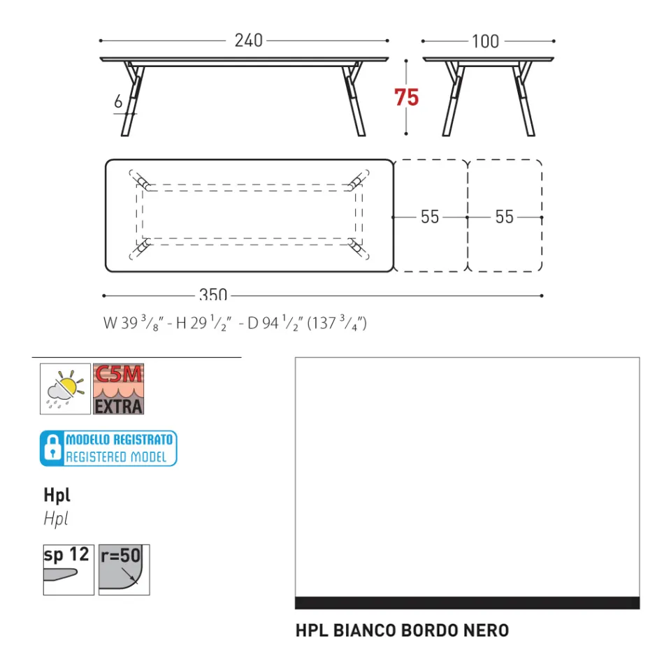 Varaschin Link moderní designový rozkládací zahradní stůl, V 73,2 cm Viadurini
