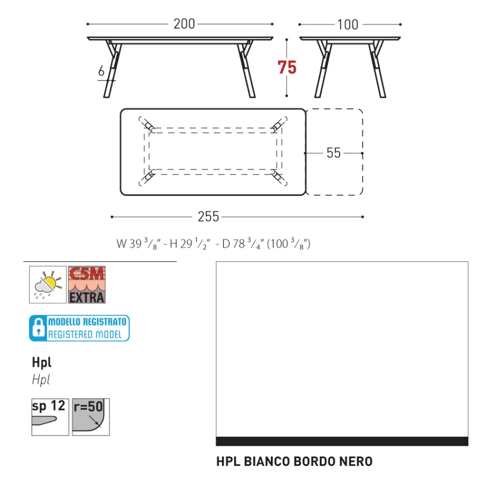 Varaschin Link moderní designový rozkládací zahradní stůl, V 73,2 cm Viadurini
