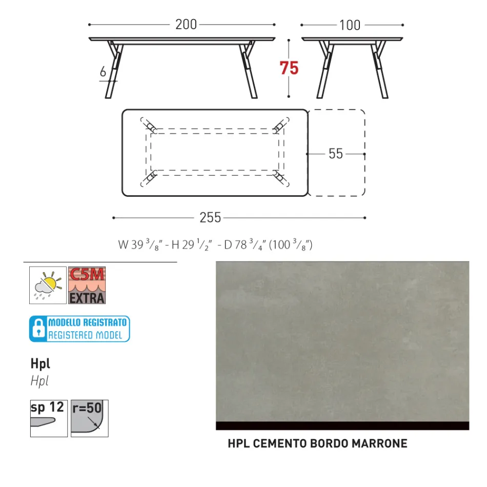 Varaschin Link moderní designový rozkládací zahradní stůl, V 73,2 cm Viadurini