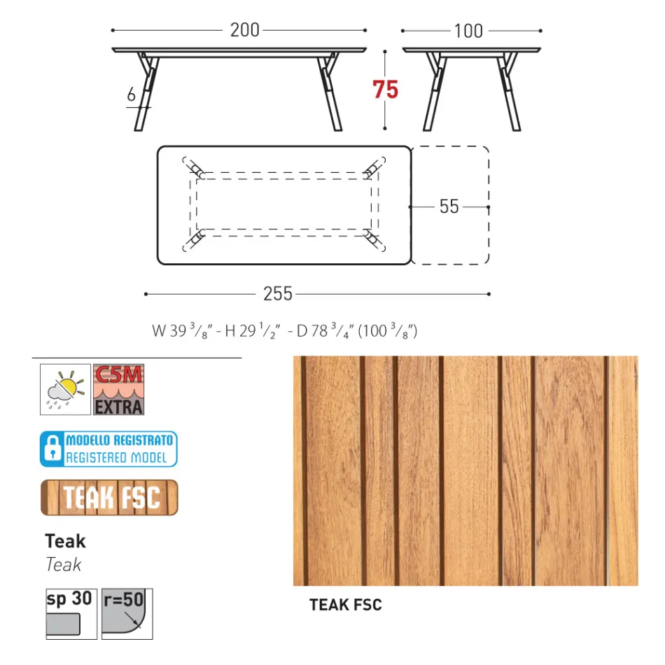 Varaschin Link moderní designový rozkládací zahradní stůl, V 73,2 cm Viadurini