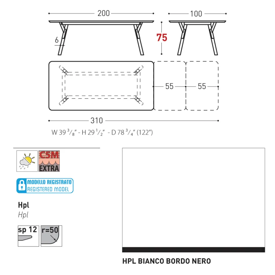 Varaschin Link moderní designový rozkládací zahradní stůl, V 73,2 cm Viadurini