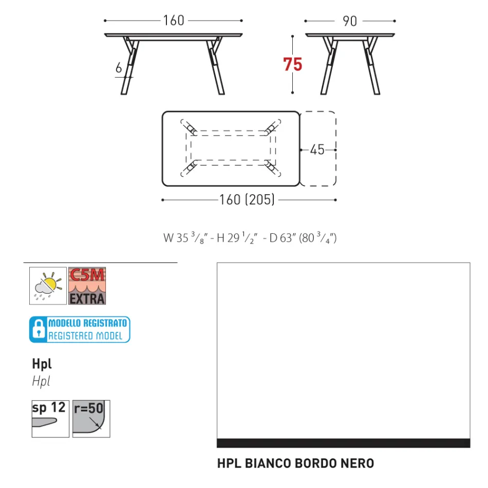 Varaschin Link moderní designový rozkládací zahradní stůl, V 73,2 cm Viadurini