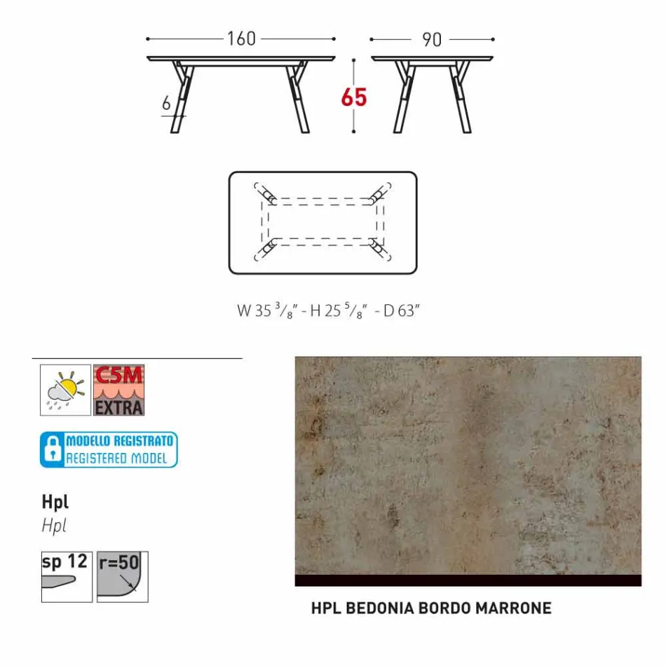 Varaschin Odkaz zahradní stůl s teakového dřeva nohou, H 65 cm Viadurini