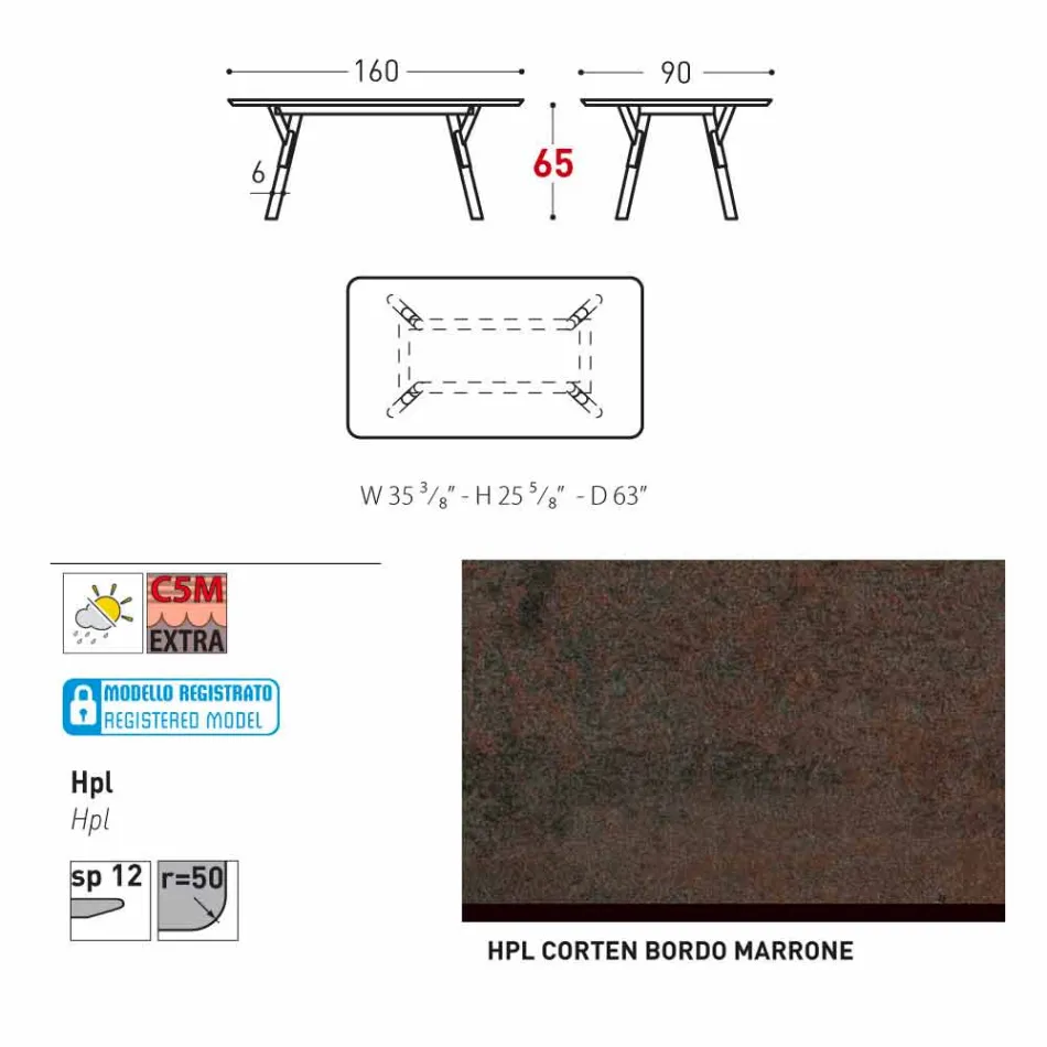 Varaschin Link Pevný jídelní stůl z vnější nebo vnitřní H 65 cm Viadurini