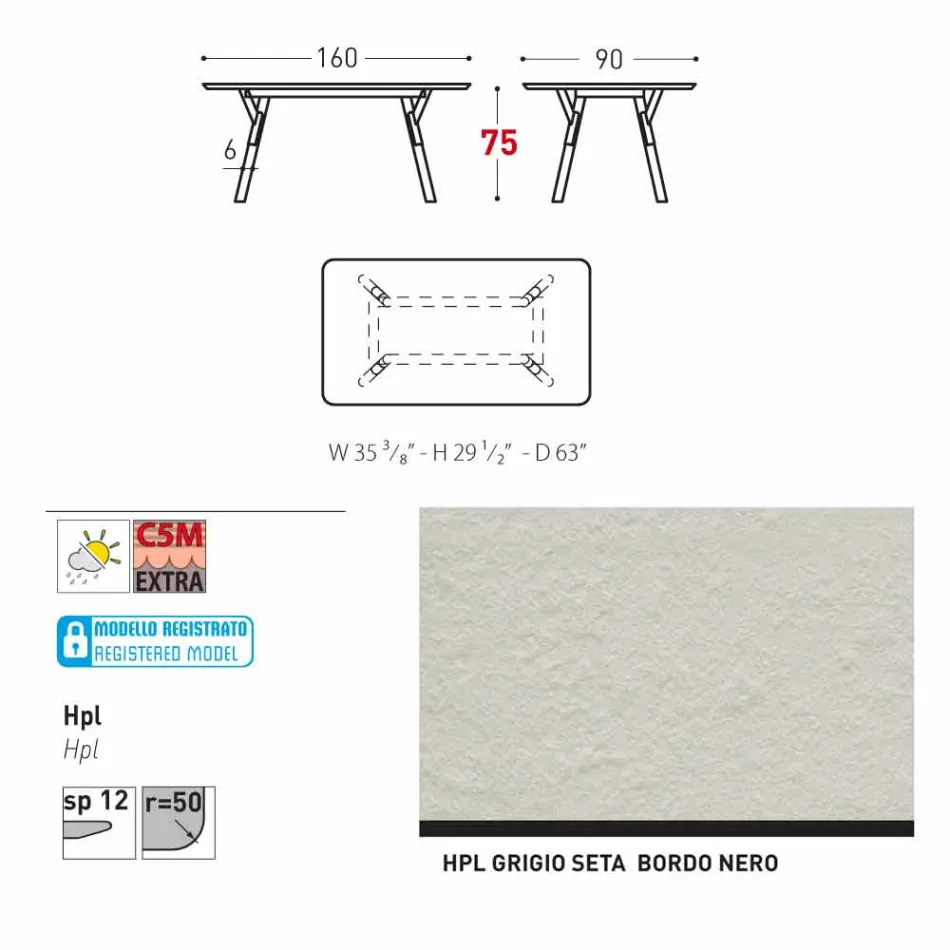 Varaschin Link Pevné jídelní stůl zahradu nebo vnitřní H 75 cm Viadurini