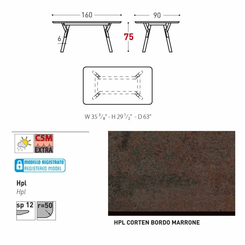Varaschin Link Pevné jídelní stůl zahradu nebo vnitřní H 75 cm Viadurini