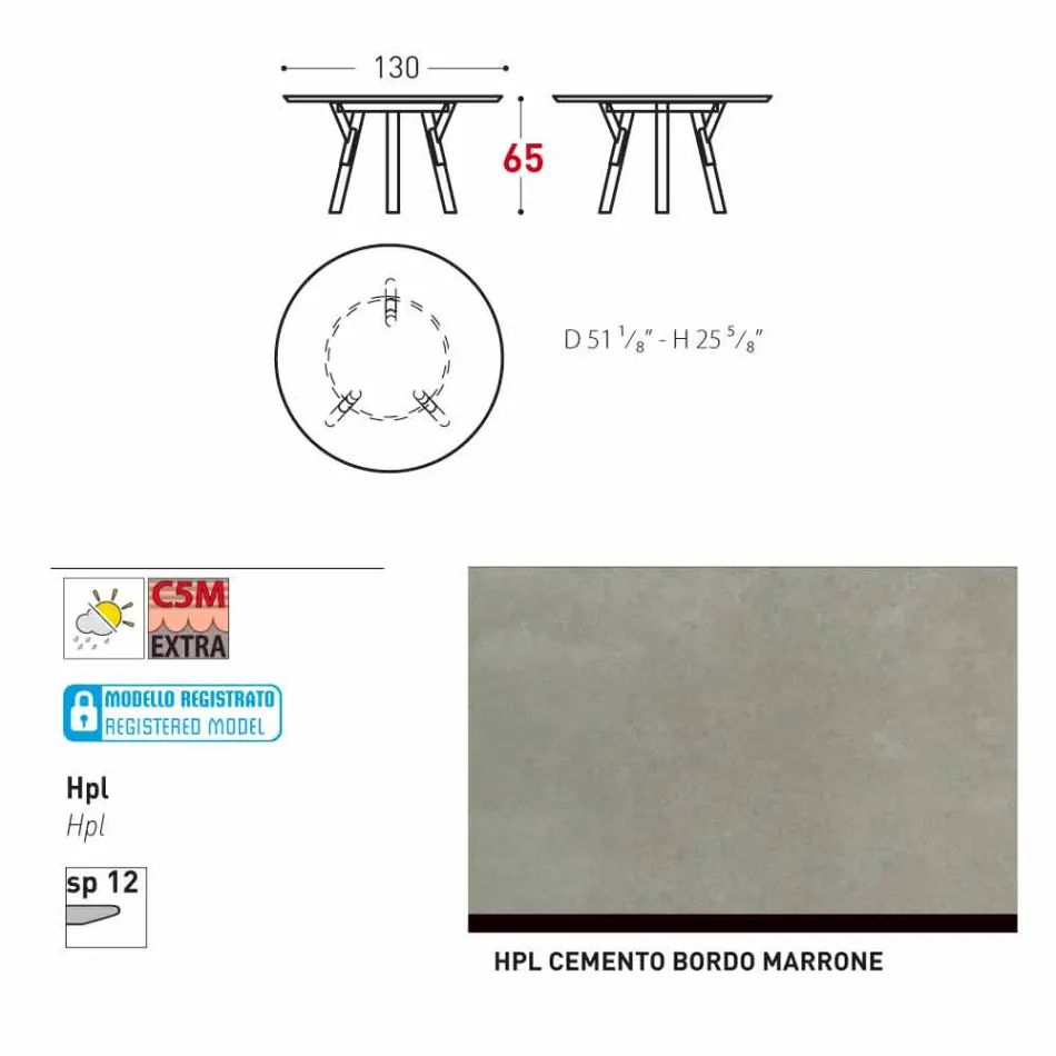 Varaschin odkaz Round venkovní stůl s teakového nohama, H 65cm Viadurini