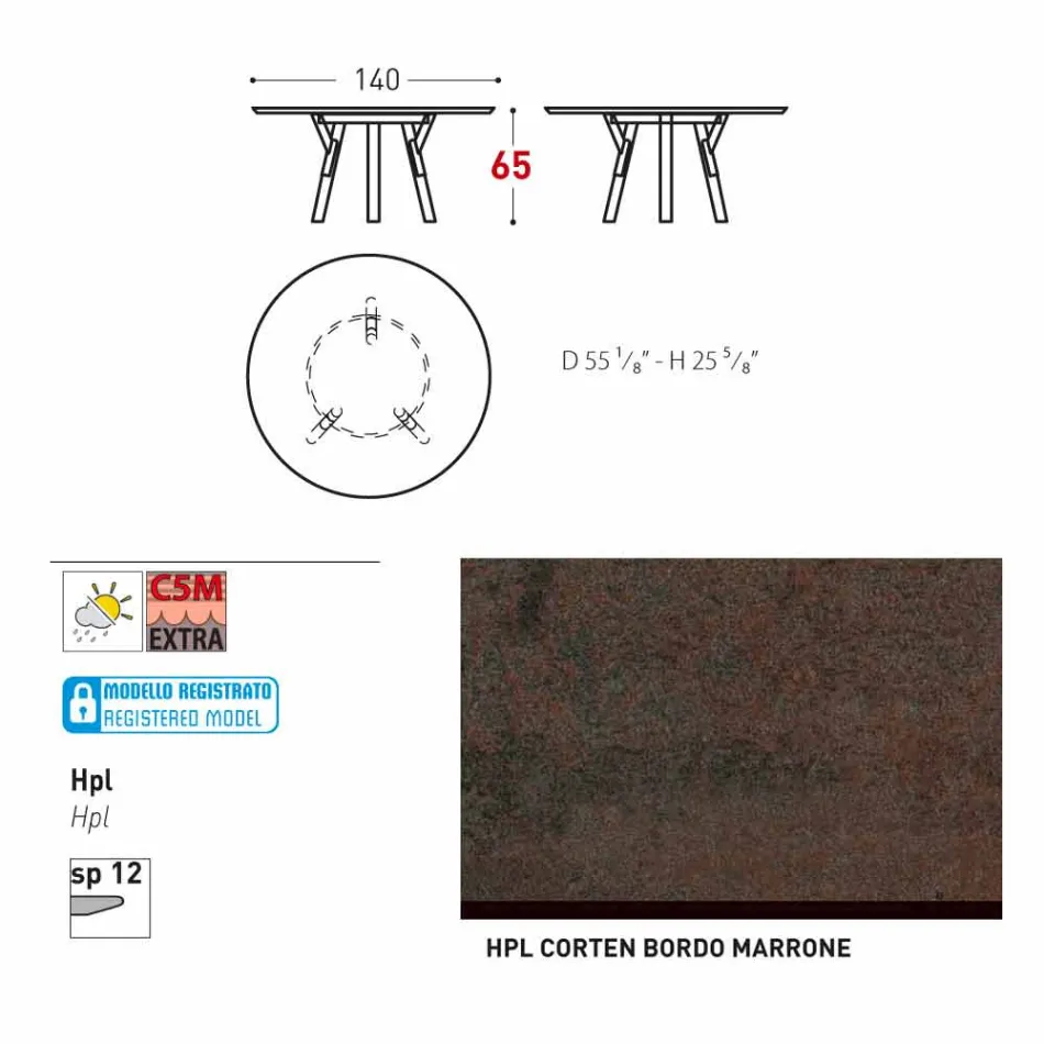 Varaschin odkaz Round venkovní stůl s teakového nohama, H 65cm Viadurini