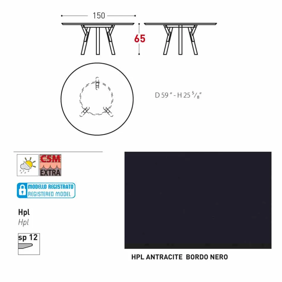 Varaschin odkaz Round venkovní stůl s teakového nohama, H 65cm Viadurini