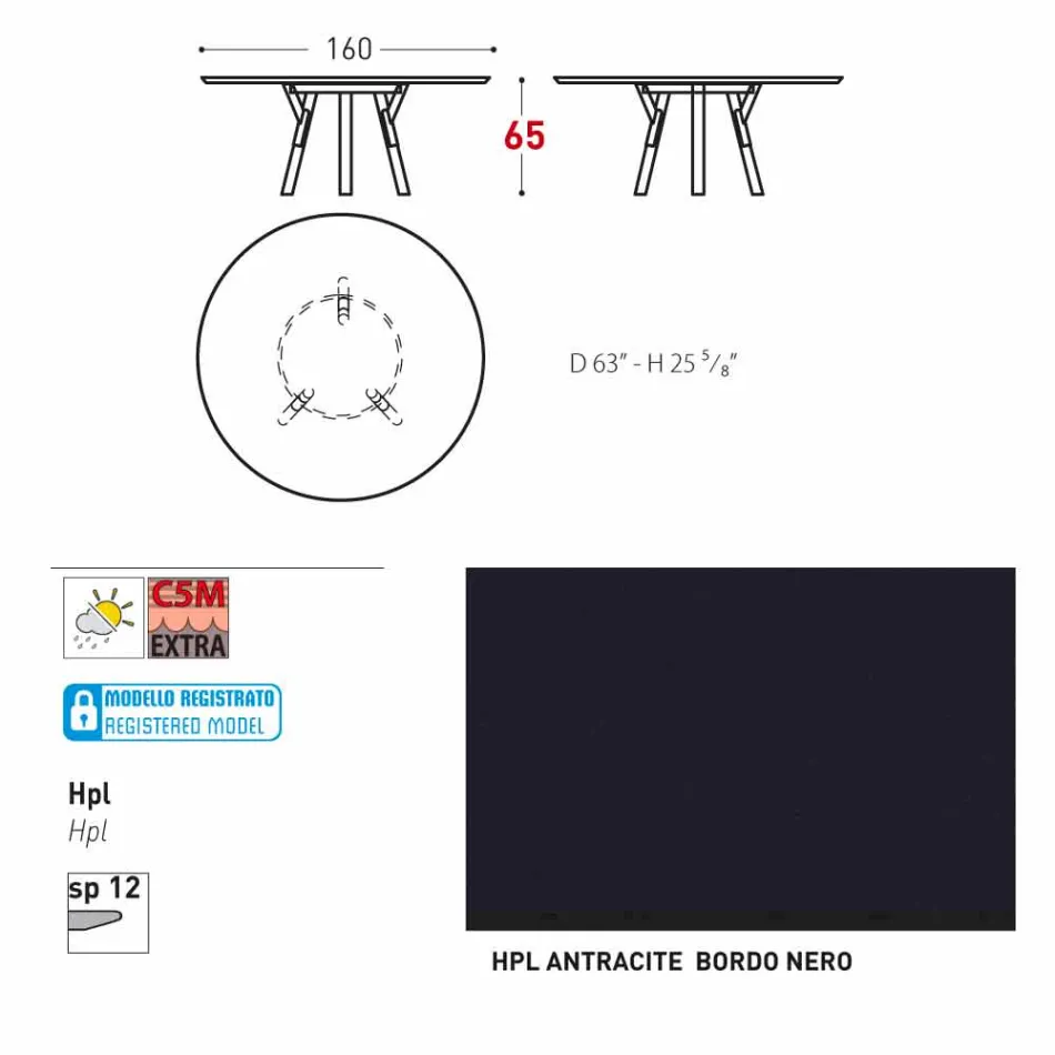 Varaschin odkazy Kulatý stůl pro vnitřní / venkovní moderním designem, H 65 cm Viadurini