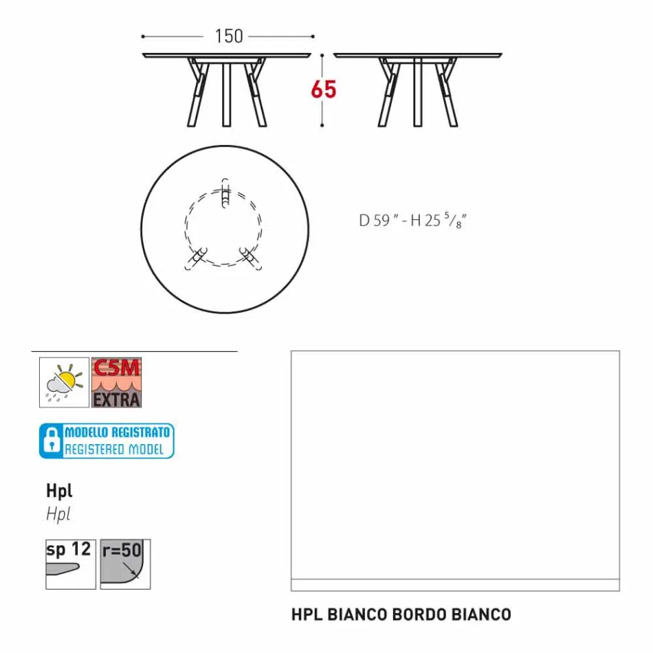 Varaschin odkazy Kulatý stůl pro vnitřní / venkovní moderním designem, H 65 cm Viadurini