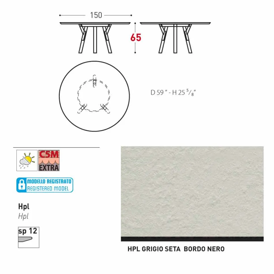 Varaschin odkazy Kulatý stůl pro vnitřní / venkovní moderním designem, H 65 cm Viadurini