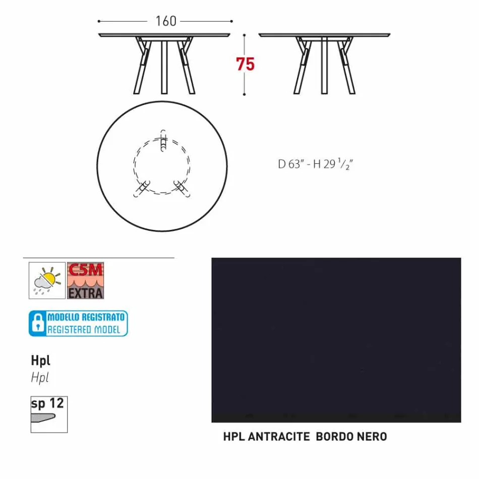 Varaschin odkazy kulatý zahradní stůl s teakového nohama, H 75cm Viadurini