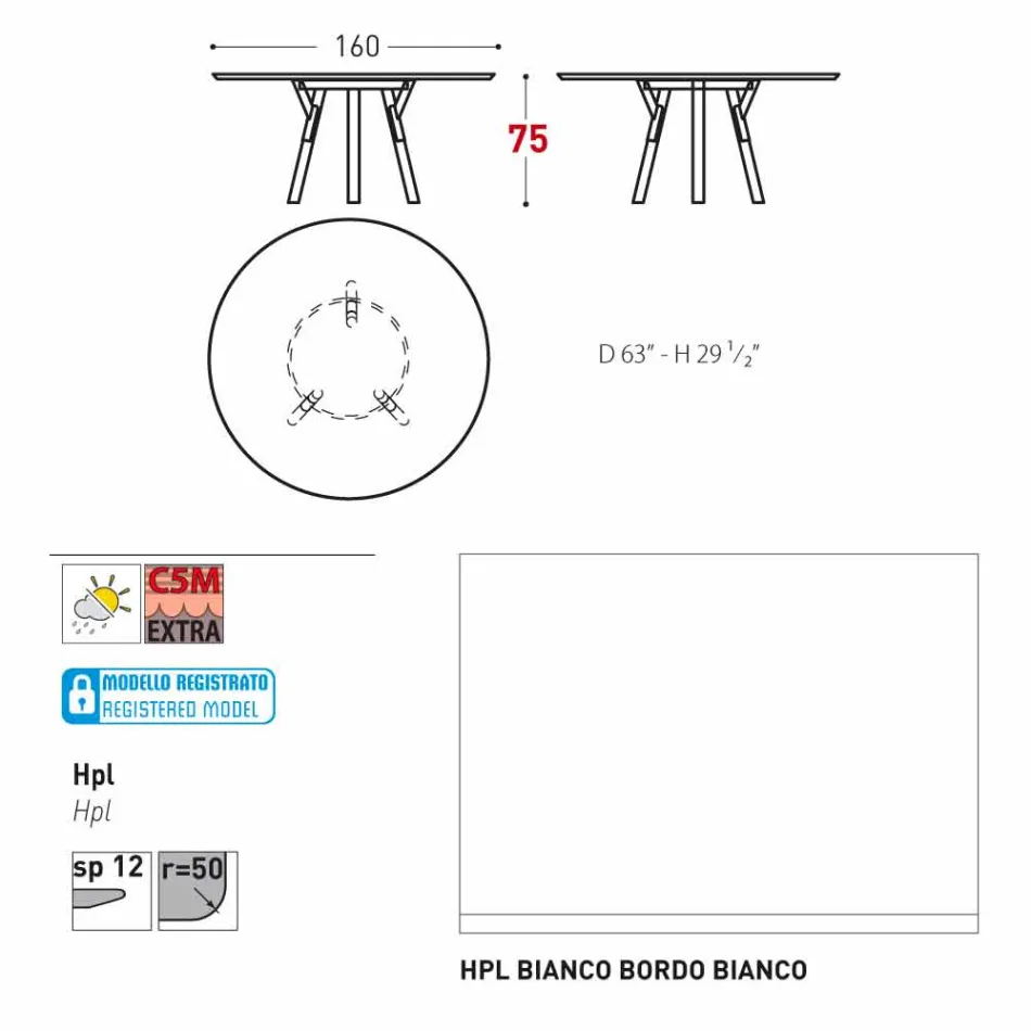 Varaschin odkazy kulatý zahradní stůl s teakového nohama, H 75cm Viadurini