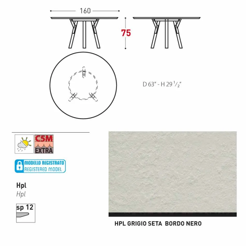 Varaschin odkazy kulatý zahradní stůl s teakového nohama, H 75cm Viadurini