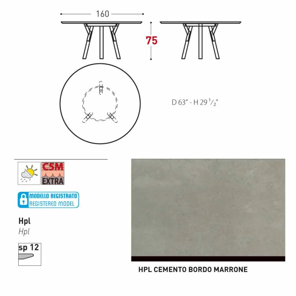Varaschin odkazy kulatý zahradní stůl s teakového nohama, H 75cm Viadurini