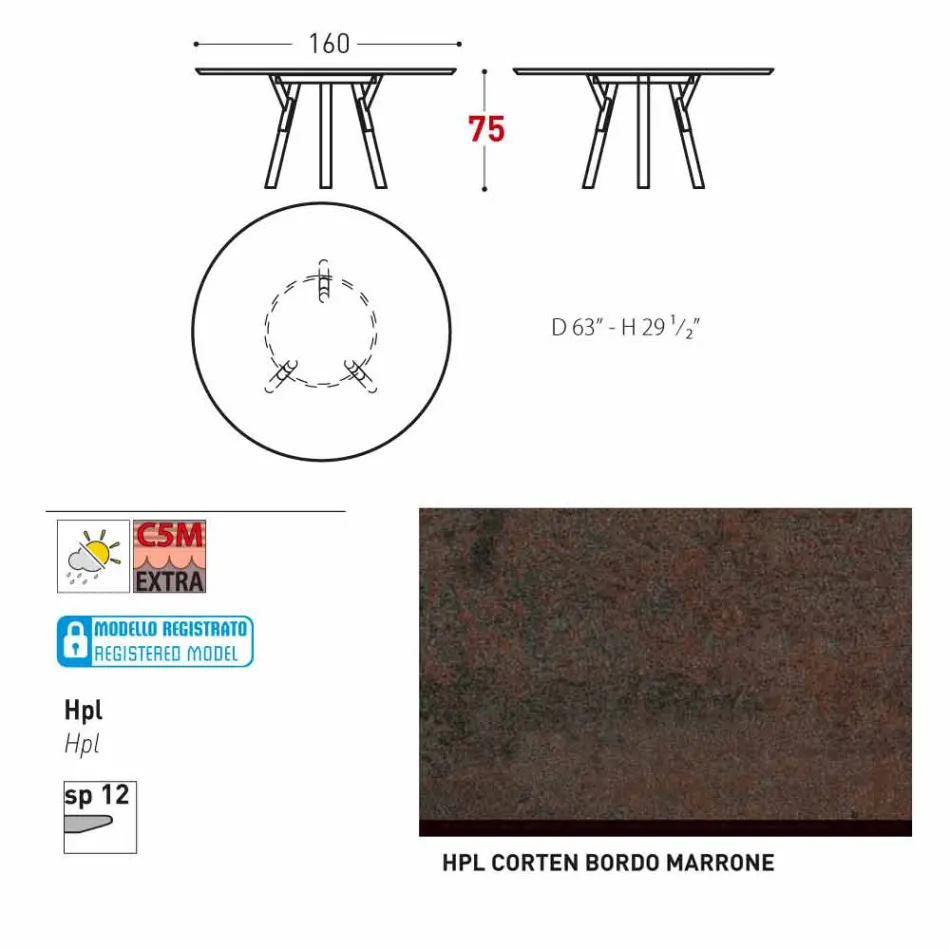 Varaschin odkazy kulatý zahradní stůl s teakového nohama, H 75cm Viadurini