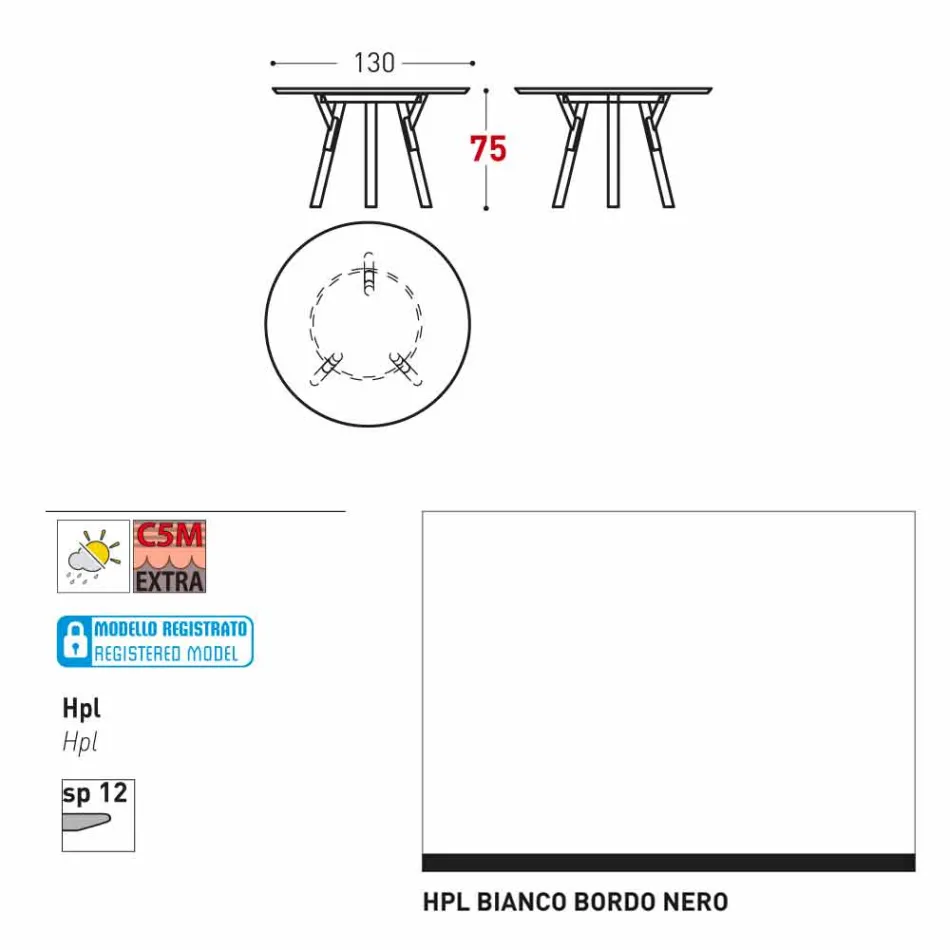 Varaschin odkazy kulatý zahradní stůl s teakového nohama, H 75cm Viadurini