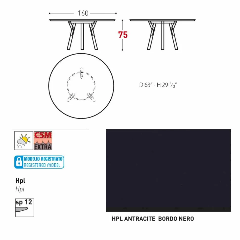 Varaschin odkazy Kulatý stůl moderní design zahrady, H 75 cm Viadurini