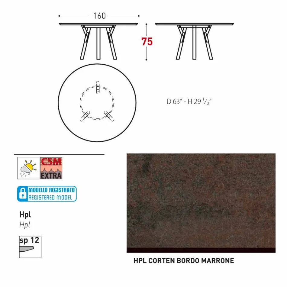 Varaschin odkazy Kulatý stůl moderní design zahrady, H 75 cm Viadurini