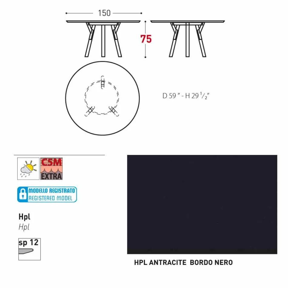 Varaschin odkazy Kulatý stůl moderní design zahrady, H 75 cm Viadurini