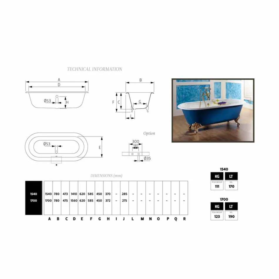 Vany Volně stojící Litina s Diane nohou Viadurini