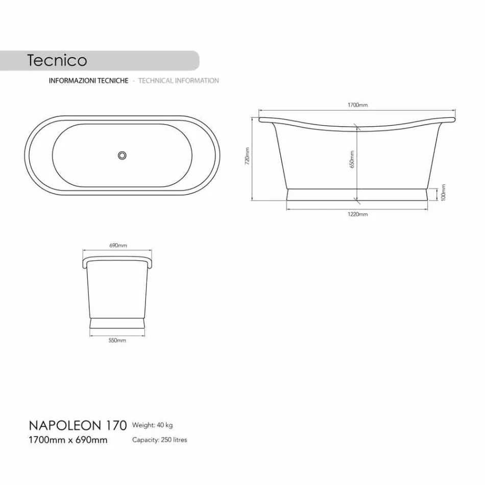 Vana volně stojící měď lázeň dokončena v niklu Julia Viadurini