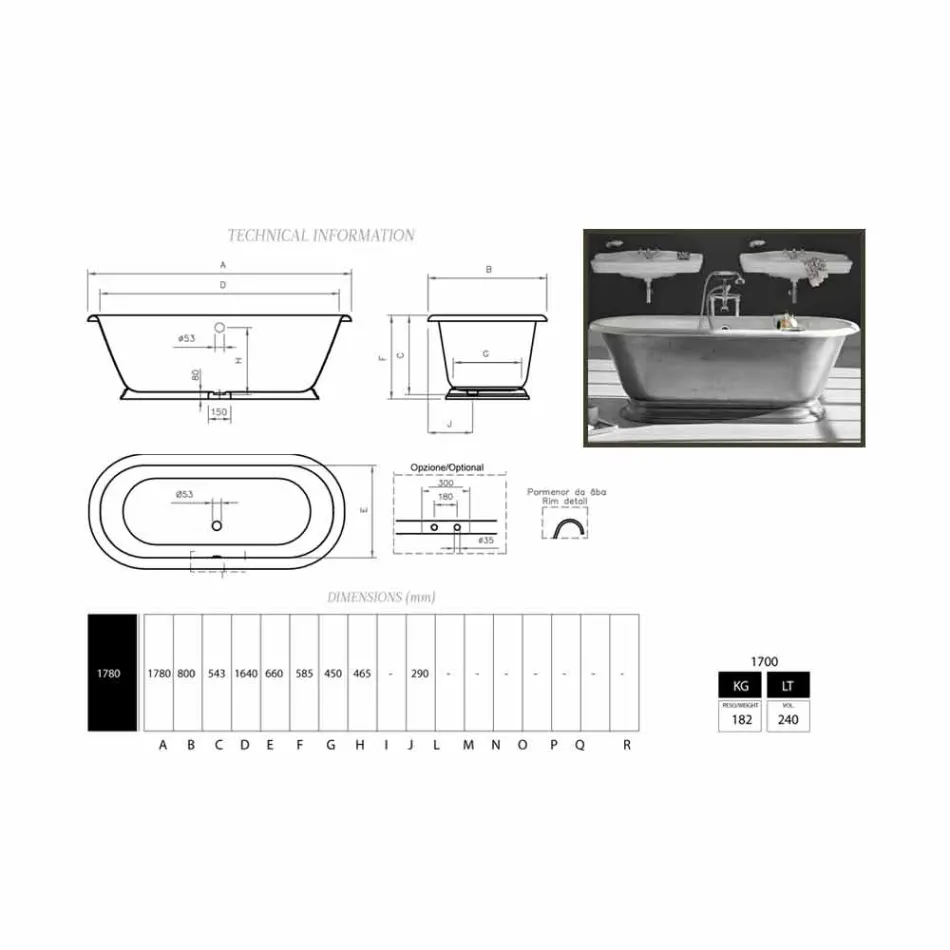 Vana design litinových lázni s Pierce lesklým povrchem Viadurini