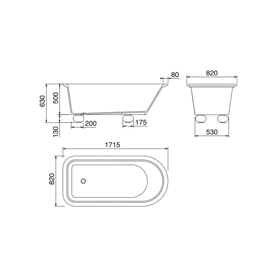 Matně bílá vana s pevným povrchem s nožičkami - stupně Viadurini