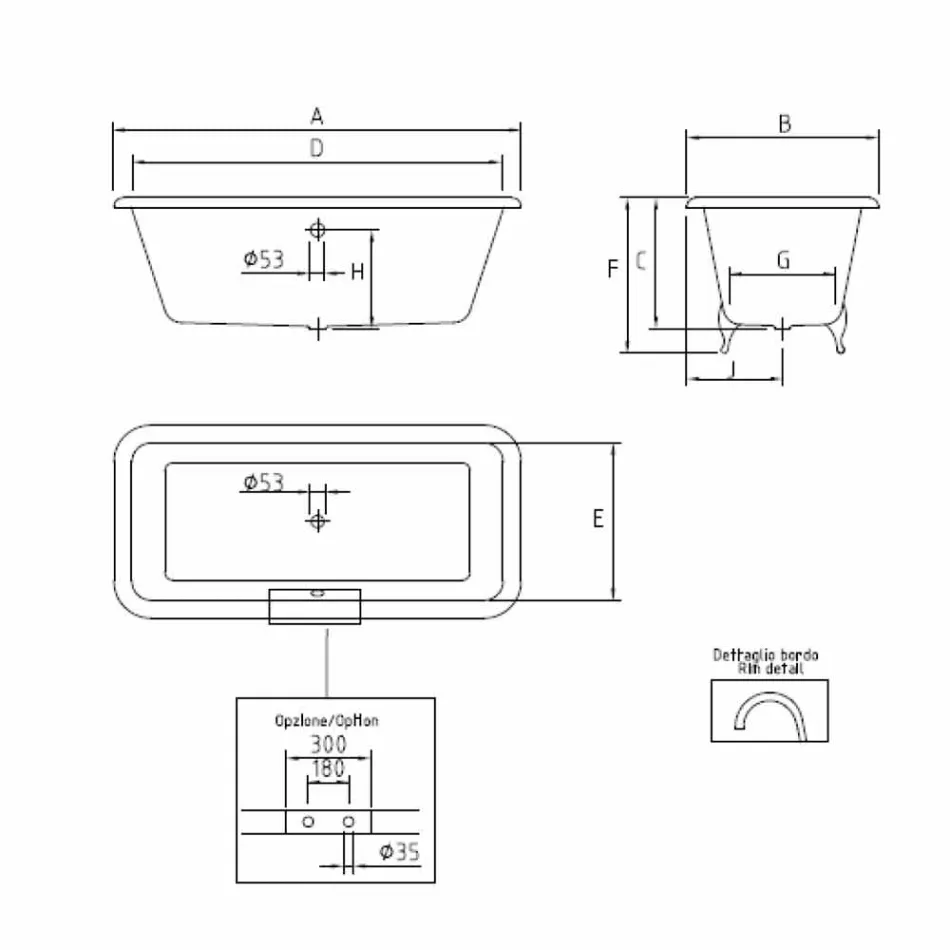 Vintage volně stojící vana s nohama, v litině - Nausica Viadurini