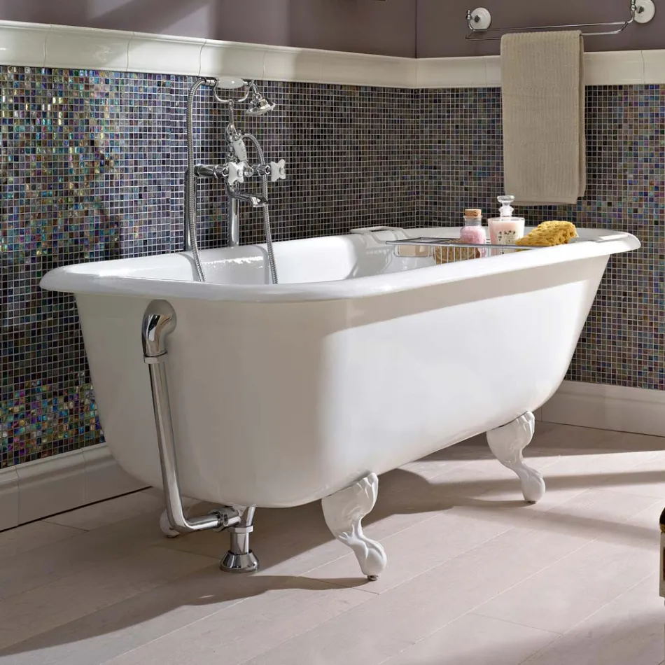 Vintage volně stojící designová vana v bílé litině, vyrobené v Itálii - Marwa Viadurini
