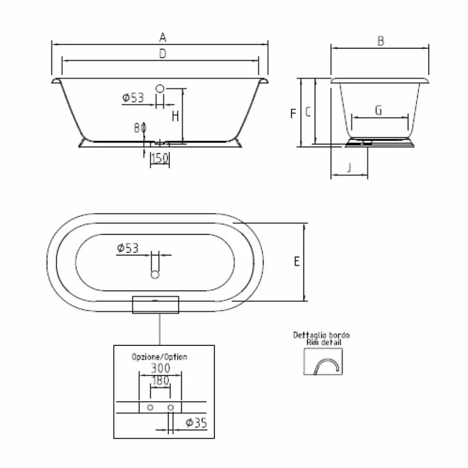 Volně stojící vana z litiny Vintage stylu, Made in Italy - Orsola Viadurini