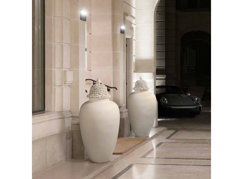Vysoká bílá keramická váza se zdobenou špičkou ručně vyráběnou v Itálii - Verio Viadurini