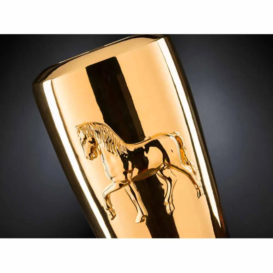 Vysoká vnitřní váza v keramickém zlatě, ručně vyráběná v Itálii - Jacky Viadurini