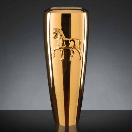 Vysoká vnitřní váza v keramickém zlatě, ručně vyráběná v Itálii - Jacky Viadurini