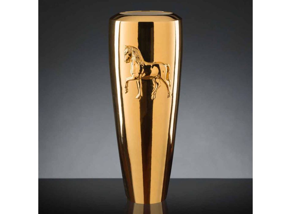 Vysoká vnitřní váza v keramickém zlatě, ručně vyráběná v Itálii - Jacky Viadurini