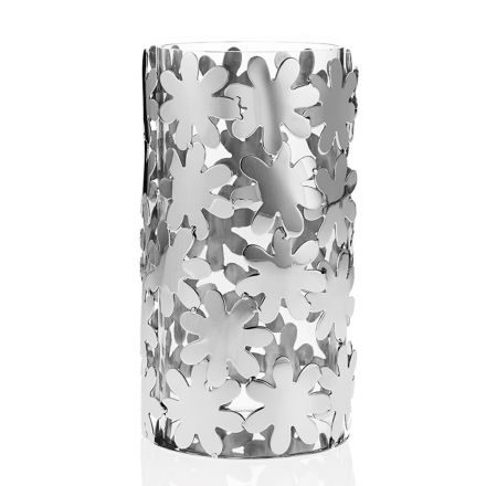 Válcová váza ze skla a stříbra z kovu a luxusní květinová dekorace - Terraceo Viadurini